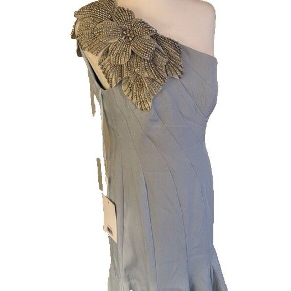 Mac Duggal 11810 Crepe One Shoulder‎ Gown With Crystal Flower Powder Blue Sz 6 - Picture 6 of 10